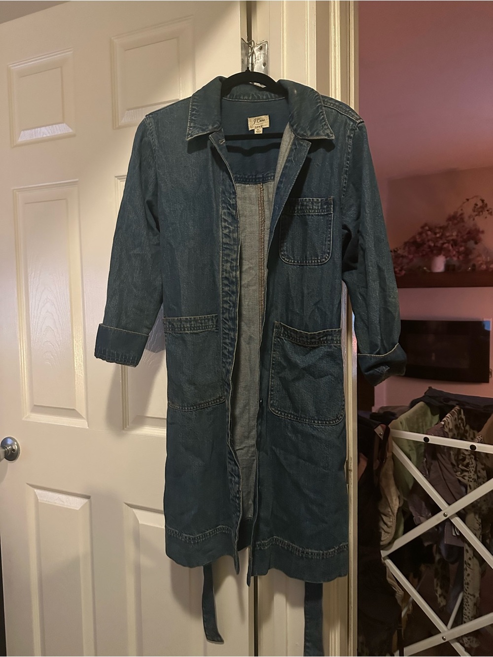 J.Crew Denim Duster Trench Coat Belted petite large